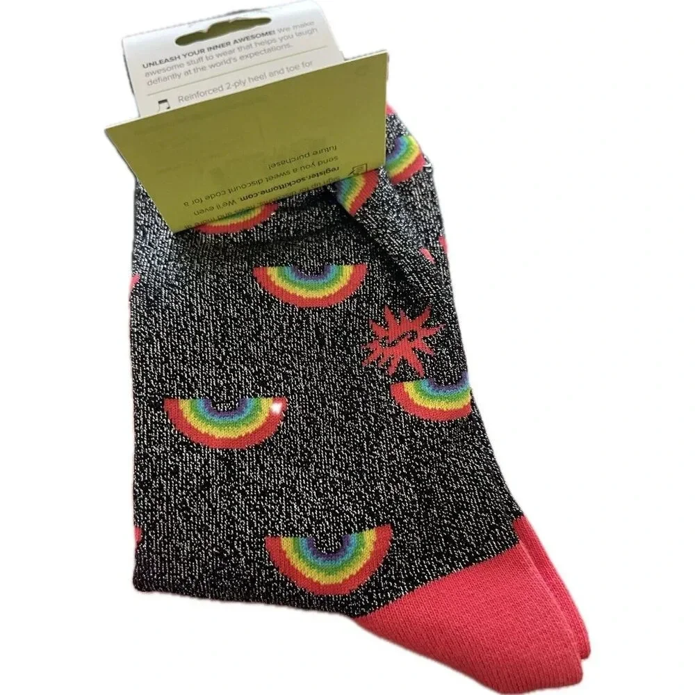 Sock It To Me Black Rainbow Glitter Shimmer Metallic Pride Graphic Crew Socks